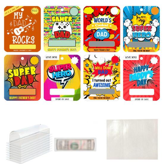 8 Pcs Father's Day Money Holder Ornaments Cash Money Holder Card with Plastic Cover And Adhesive DIY Father's Day Appreciation Gift