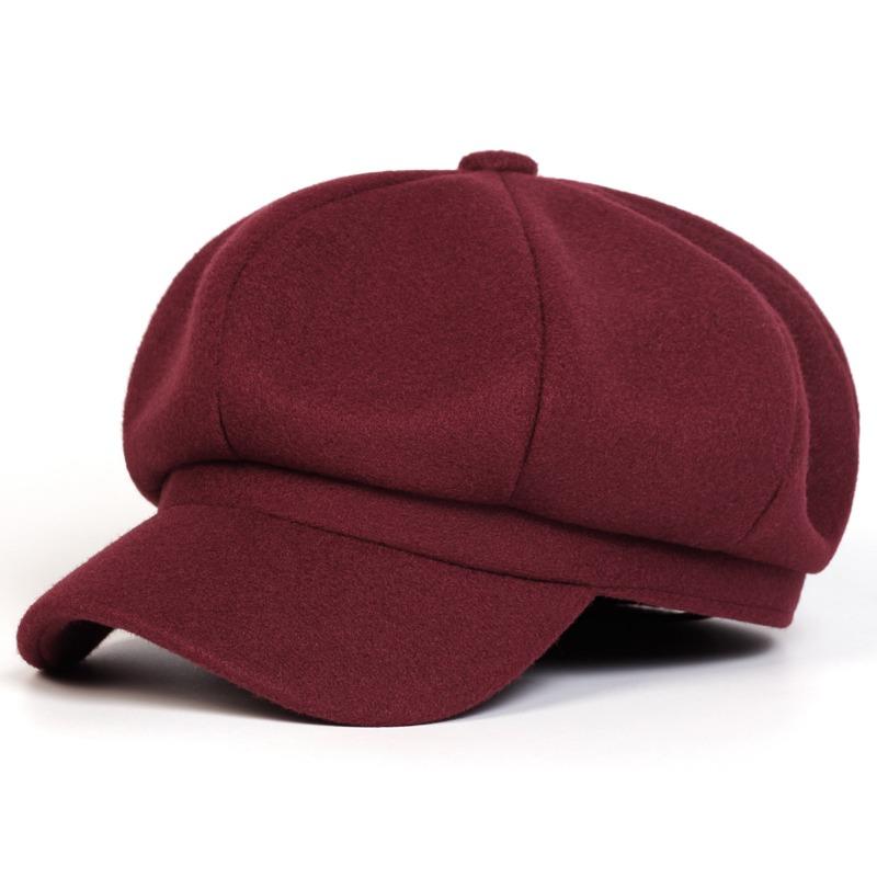 Solid color woolen octagonal hat children's autumn and winter new Bere duck tongue casual fashion green painter British hat