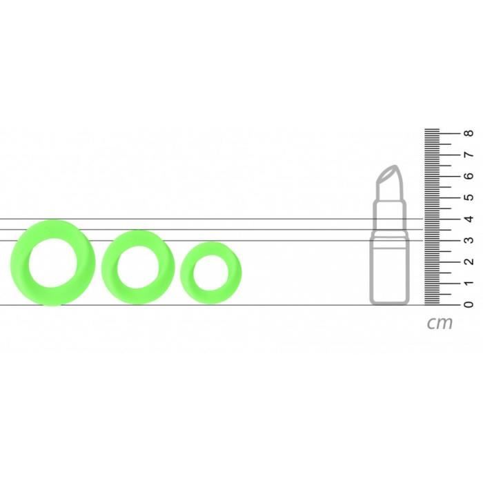 Set de 3 Anneaux pour Pénis - Ouch - Phosphorescents - Confortables - Extensibles - Silicone