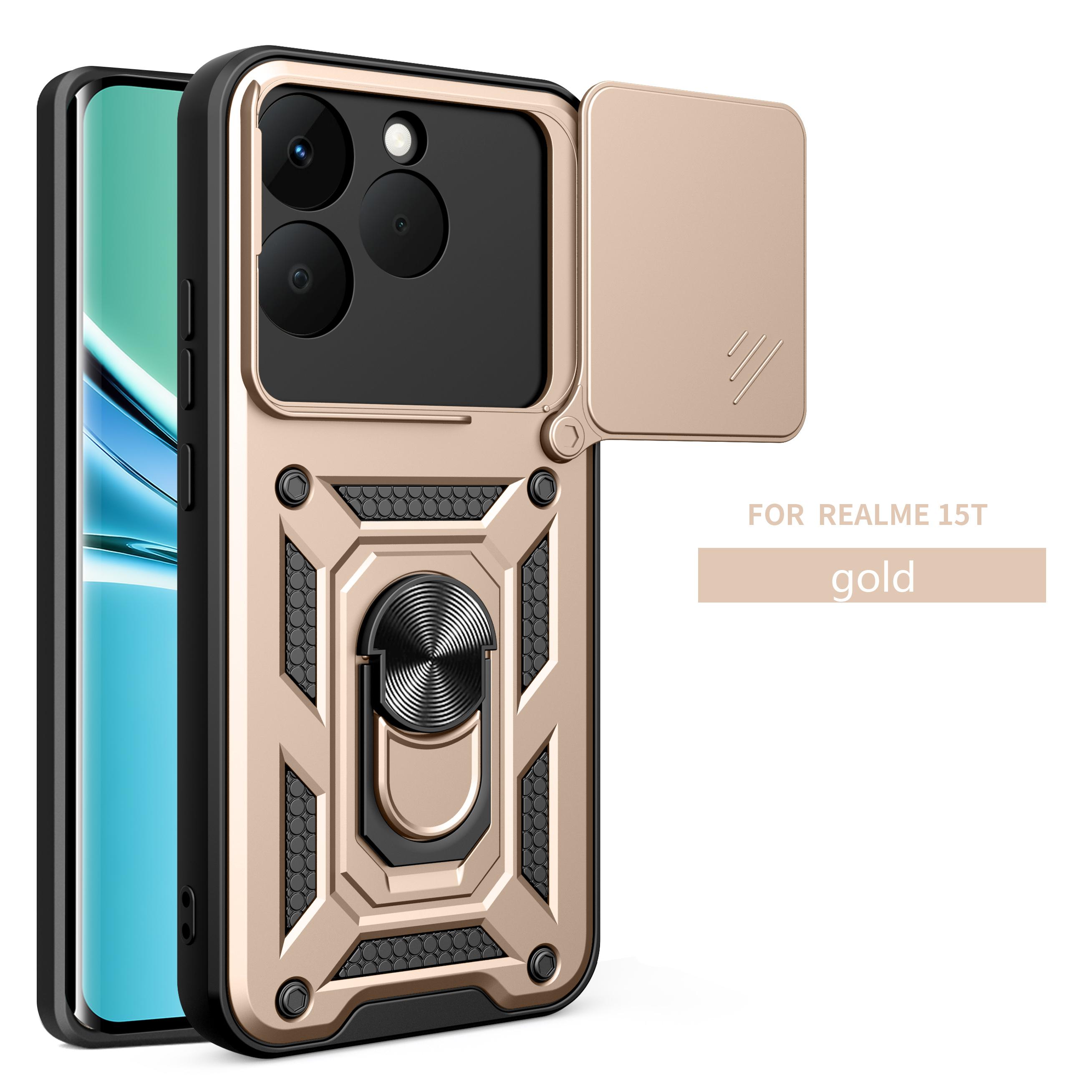 

Чехол для Realme 15T Чехол-обложка для Realme 15T Чехол для Realme 15T 5G с магнитным кольцом-держателем Бронированный чехол для телефона Защитная задняя крышка со шторкой для камеры realme 15T