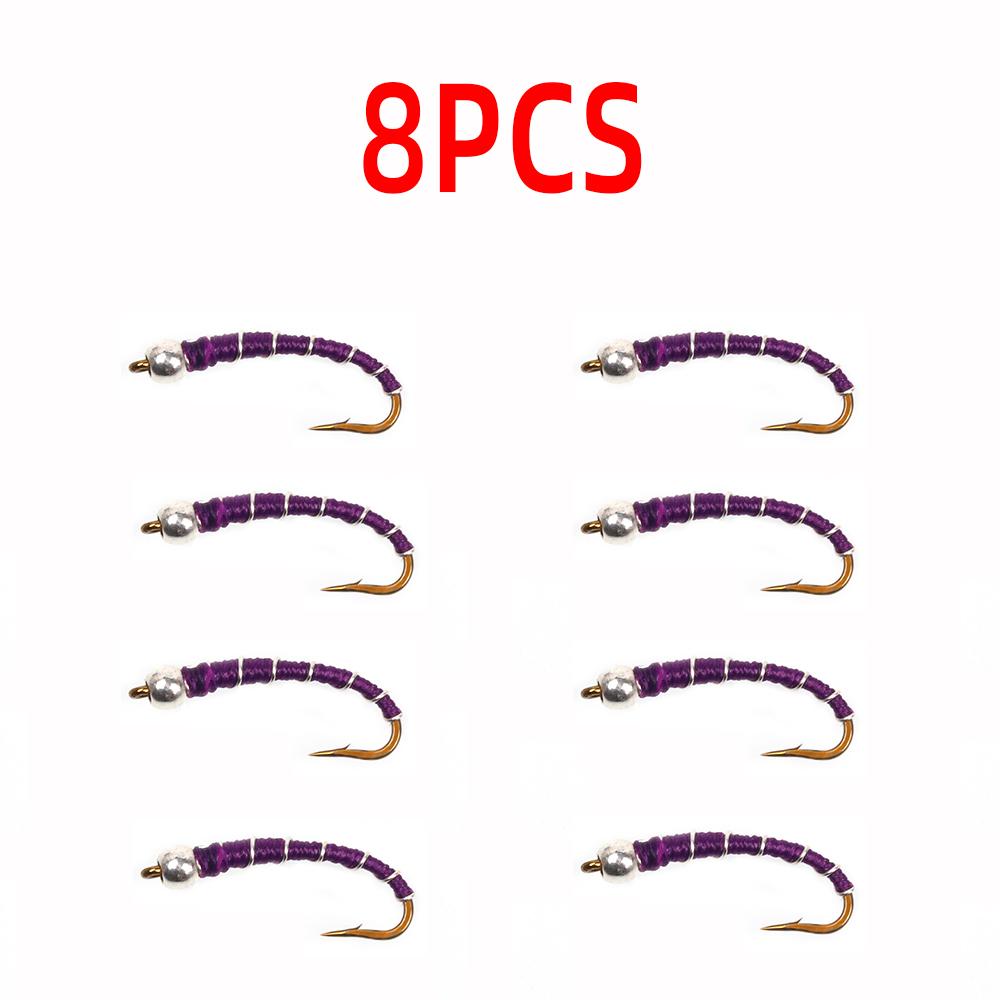 

8 шт. #18 латунная бусина головка зебровая личинка комара мушка длинный хвостовик изогнутые искусственные черви мушка форель окунь рыболовные приманки приманки