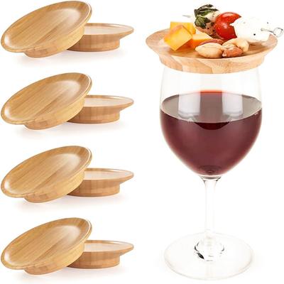 4Pcs Bamboo Wine Glass Coaster Plate Wine Glass Charcuterie Topper Mini Bamboo Cheese Plate Wooden Appetizer Trays