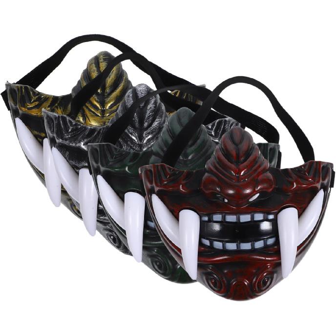 TOYANDONA 4pcs Oni Samurai & Japanese Monster Hannya Half Face Devil Mask - Prajna Cosplay Accessories for Masquerade & Halloween Party