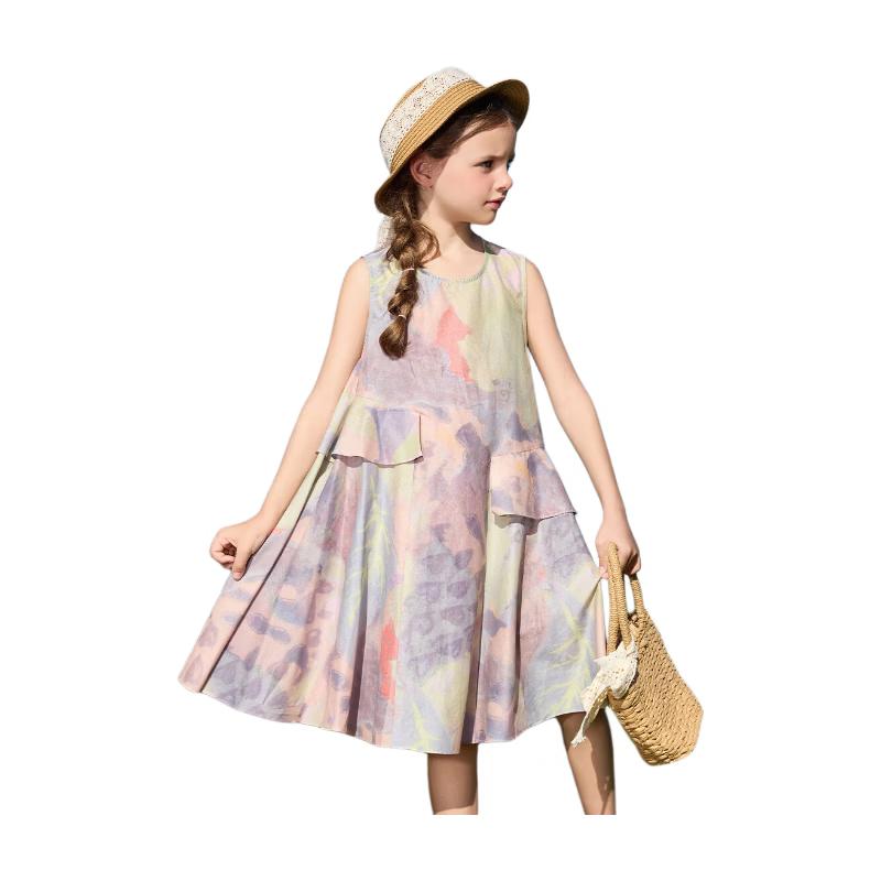 ASK JUNIOR Girls  Pure Cotton Ruffle Princess Sleeveless Summer Dress 140