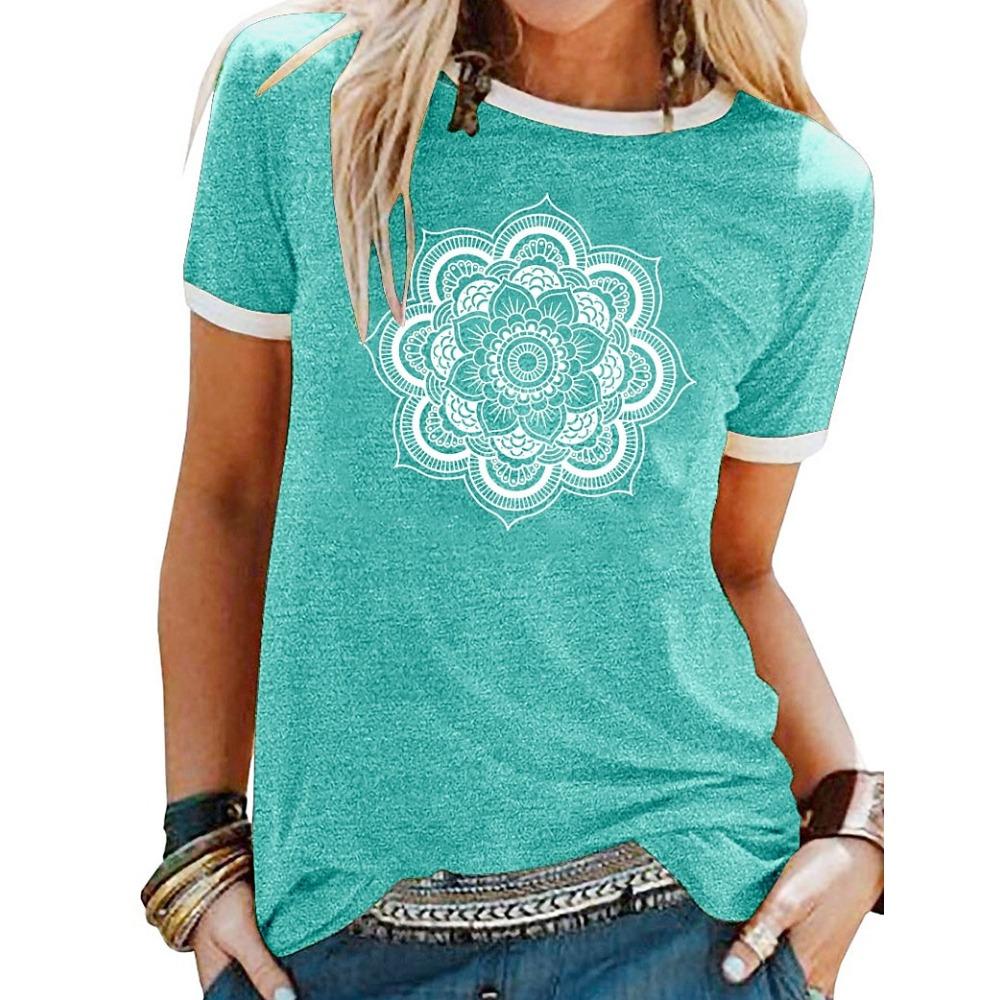 Dámské tričko Květinový grafický mandala Základní Krátký rukáv Kulatý výstřih Běžné Topy Denní Víkend