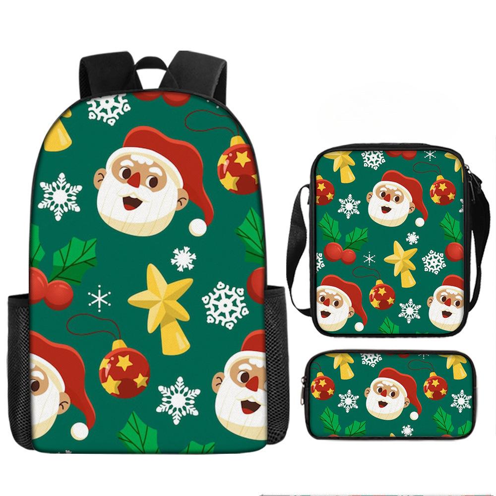 Christmas Backpack, 3D Digital Printed Backpack, Shoulder Bag, Pencil Case, Three-Piece Set