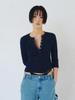Peullijeupeulojegteu 3/4 Sleeve Henley T-Shirt, Navy