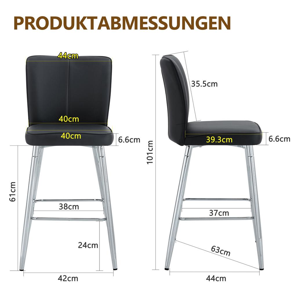 101cm High Black PU Material Bar Stool Two-Piece Set: Ergonomic Backrest, Comfortable and Stylish