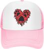Love Heart Paw Print Trucker Hat Red Graphic Mesh Baseball Cap Adjustable Casual