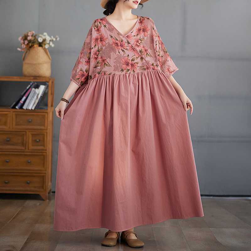 Summer V-neck Dress Plus-size Long Dress