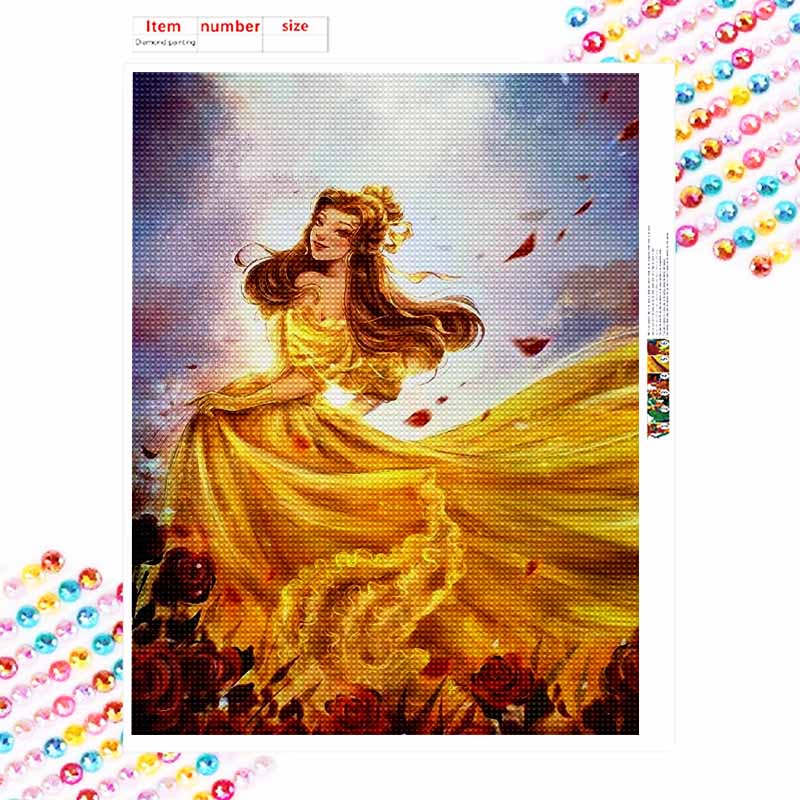 Disney Diamond Painting Kit Unframed, Belle Yellow Gown Full Round Diamond Classic Style Home Decor Craft, Perfect Gift Idea