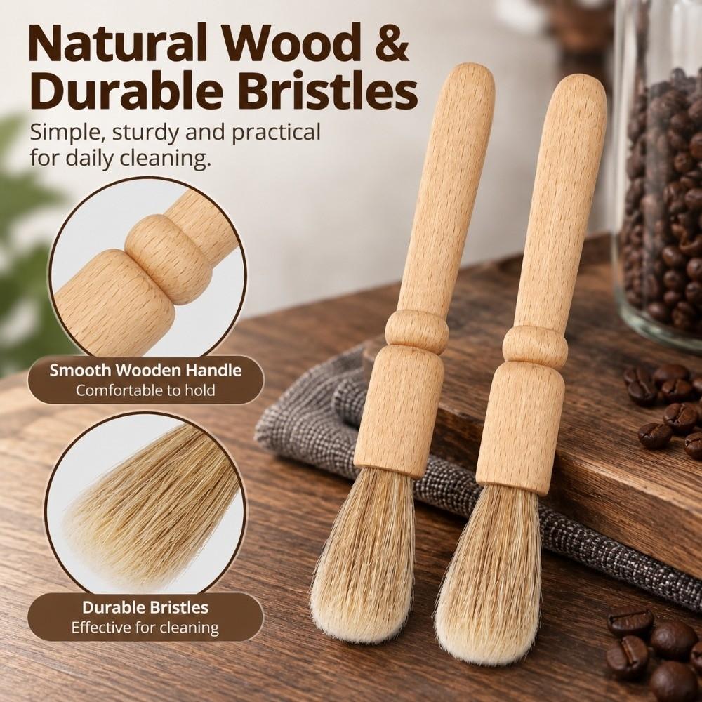 2PCS Long Handle Cleaning Brush Wooden Handle Powder Cleaning Brush  Coffee Machine