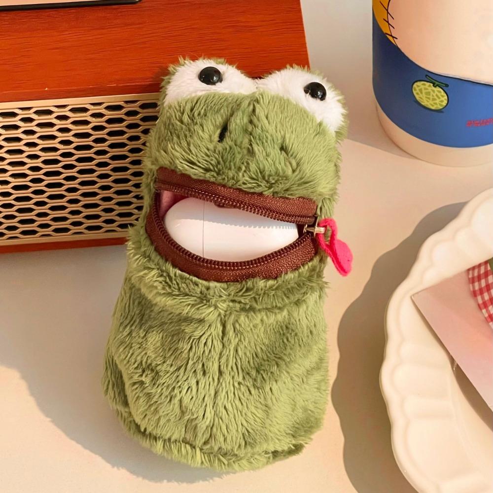Furry Frog Plush Money Bag Funny Frog Earphone Bag Open Mouth Frog Coin Purse Wallet  Gifts