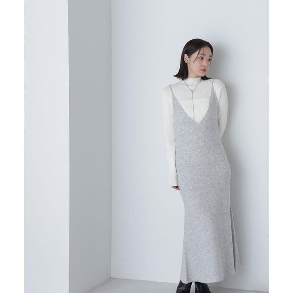 Beauty Casual Dress Knit Cami Dress Set for Blue X Charcoal [Natural Basics] Women,