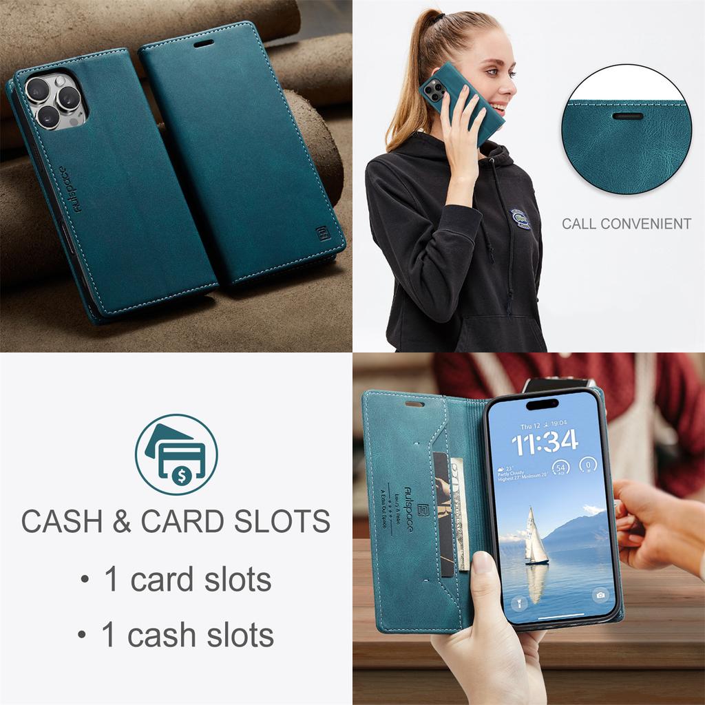 For iPhone 16 Pro Max Vintage Leather Flip Wallet Case with RFID Blocking Card Slot, Matte Retro Folio Cover for Women Men (4 Colors)