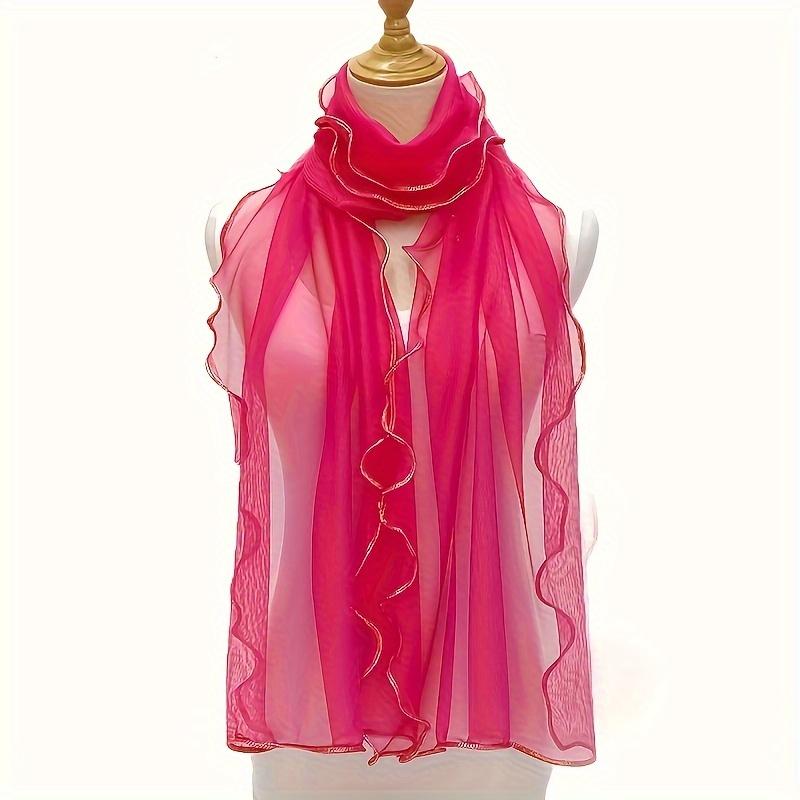 Vibrant Bohemian Chic Ruffle Edge Scarf - Lightweight, Breathable, Long Versatile Shawl for Sun Protection, Casual Wrap with Solid Color