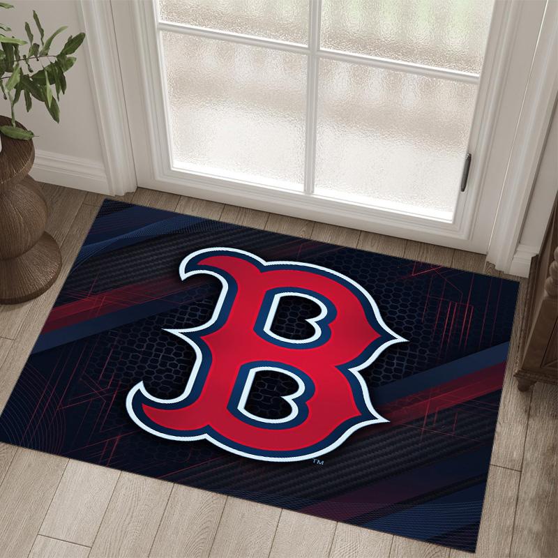 Boston Red Sox Design Crystal Velvet Carpet Cozy Non?Slip Printed Rug For Bedroom Living Room Entrance