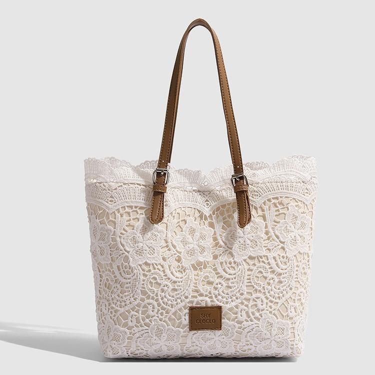 French Lace Tote 2026 Women s Large Capacity Commuter Bag Summer Hollow Hand Shoulder Designer Luxury Bag белый