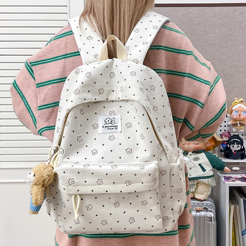 Schoolbag small fresh schoolbag college girl cute thick velvet star printed backpack junior high school large capacity student backpack