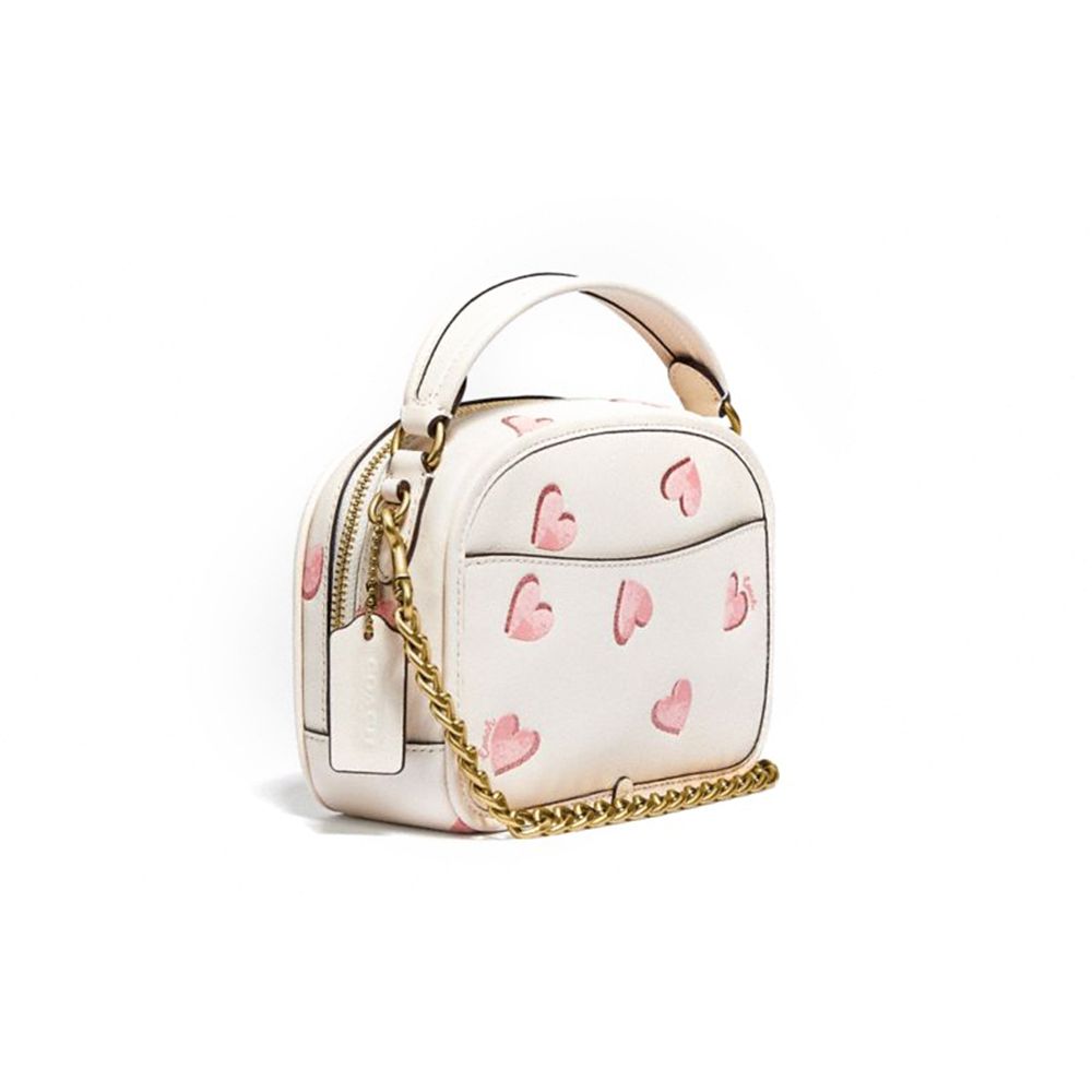 Coach Lunchbox 17 Top Handle Fashion Heart Print Leather Shoulder Handbag Women Handbag White C3920-B4HA