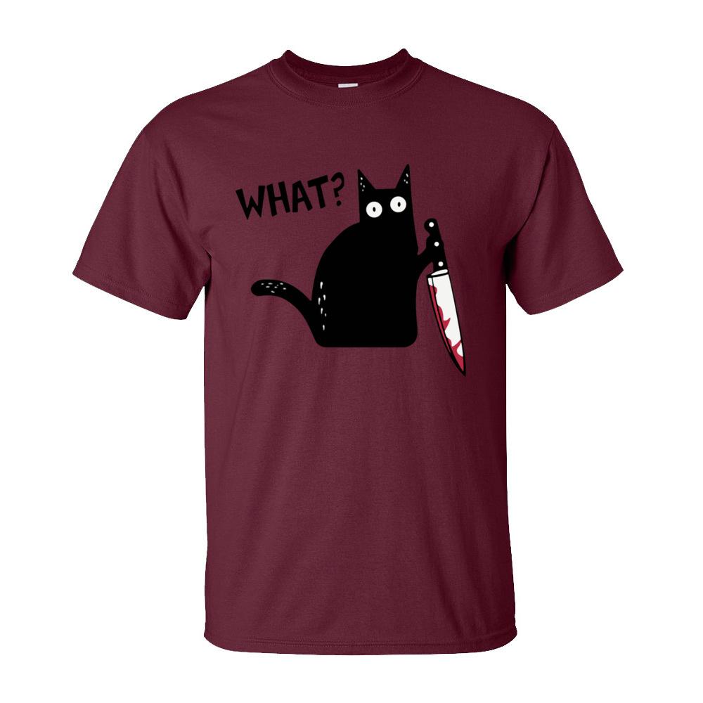 Crazy Funny Cat T Shirt WHAT BLACK CAT HOLDING KNIFE Guys Tshirt Summer Tee Shirt Short Sleeve 100 Cotton ONeck Men TShirt S