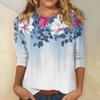Women's Fashion Casual Round Neck 3/4 Sleeve Loose  Printed T-Shirt Ladies Top