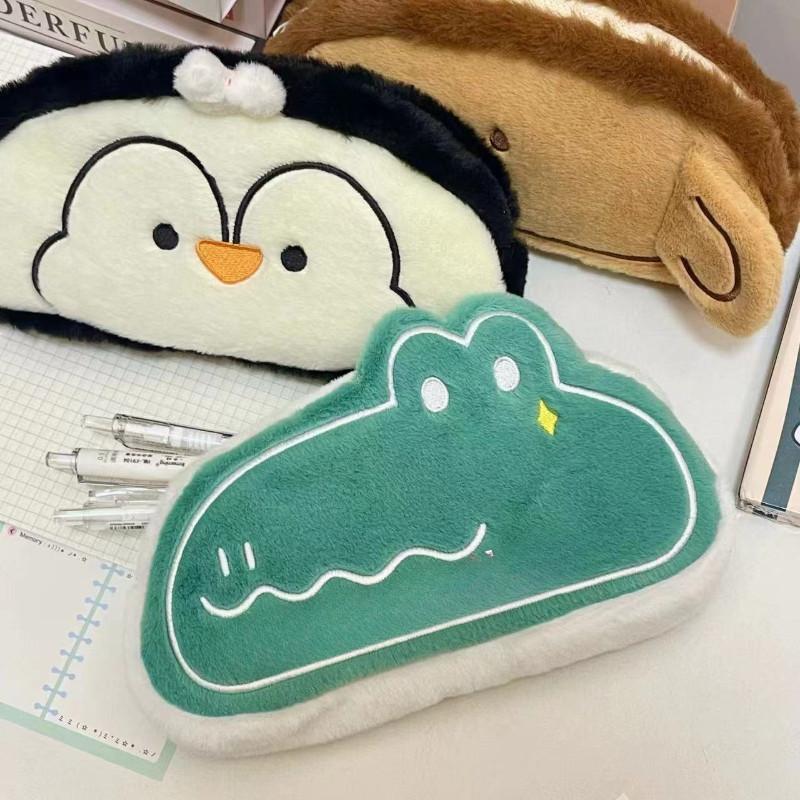 1pcs Cute Cartoon Plush Pencil Bags Large-capacity Student Stationery Box Multi-functional Sorting Storage Bag
