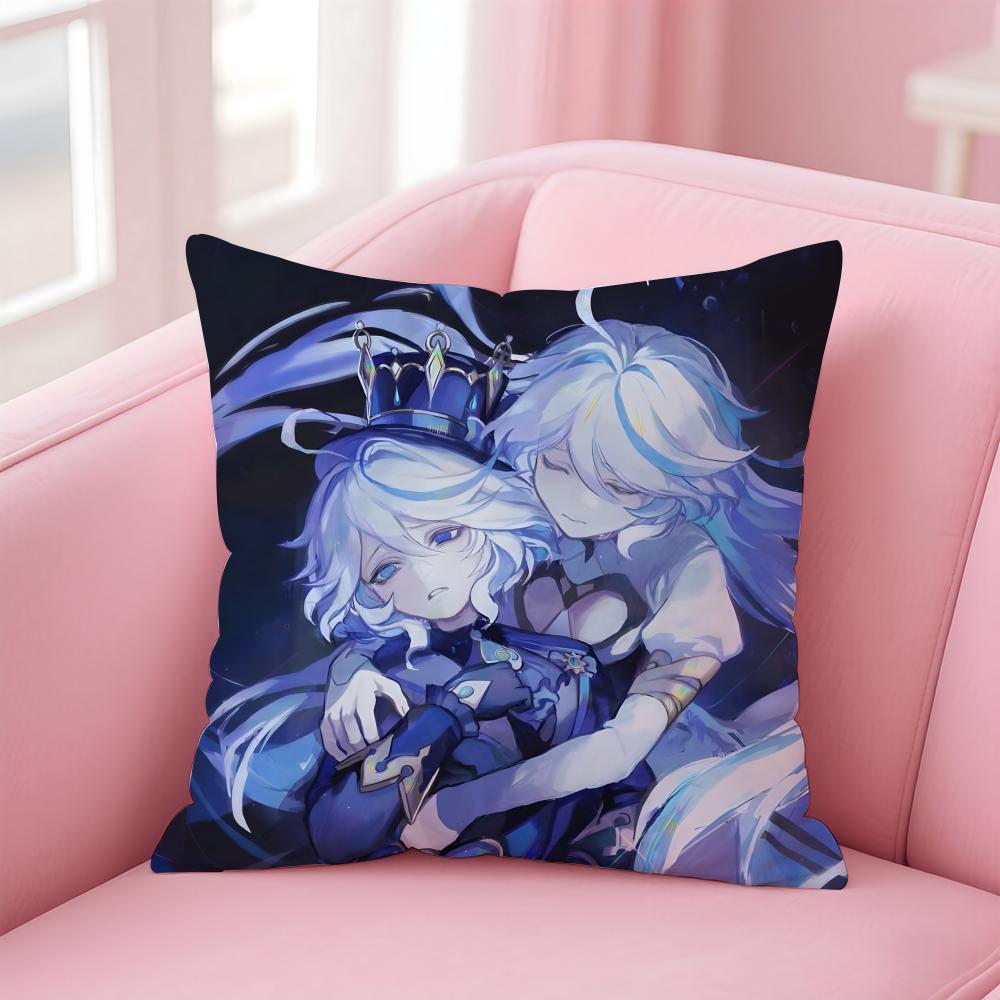 PProject Genshin Impact FFurina Icon Cushion Cover Pillowcase Short Plush Invisible Zipper Room Sofa Cushion Cover