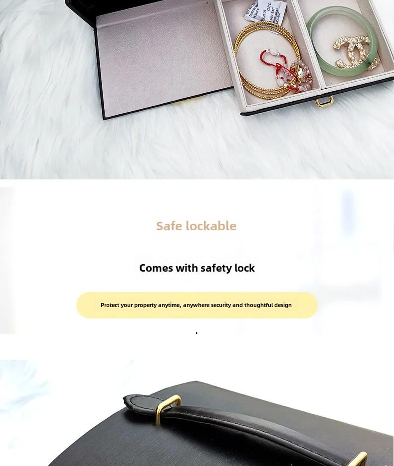 Cutie portabilă de depozitare bijuterii cu trei straturi pentru cercei, coliere și inele