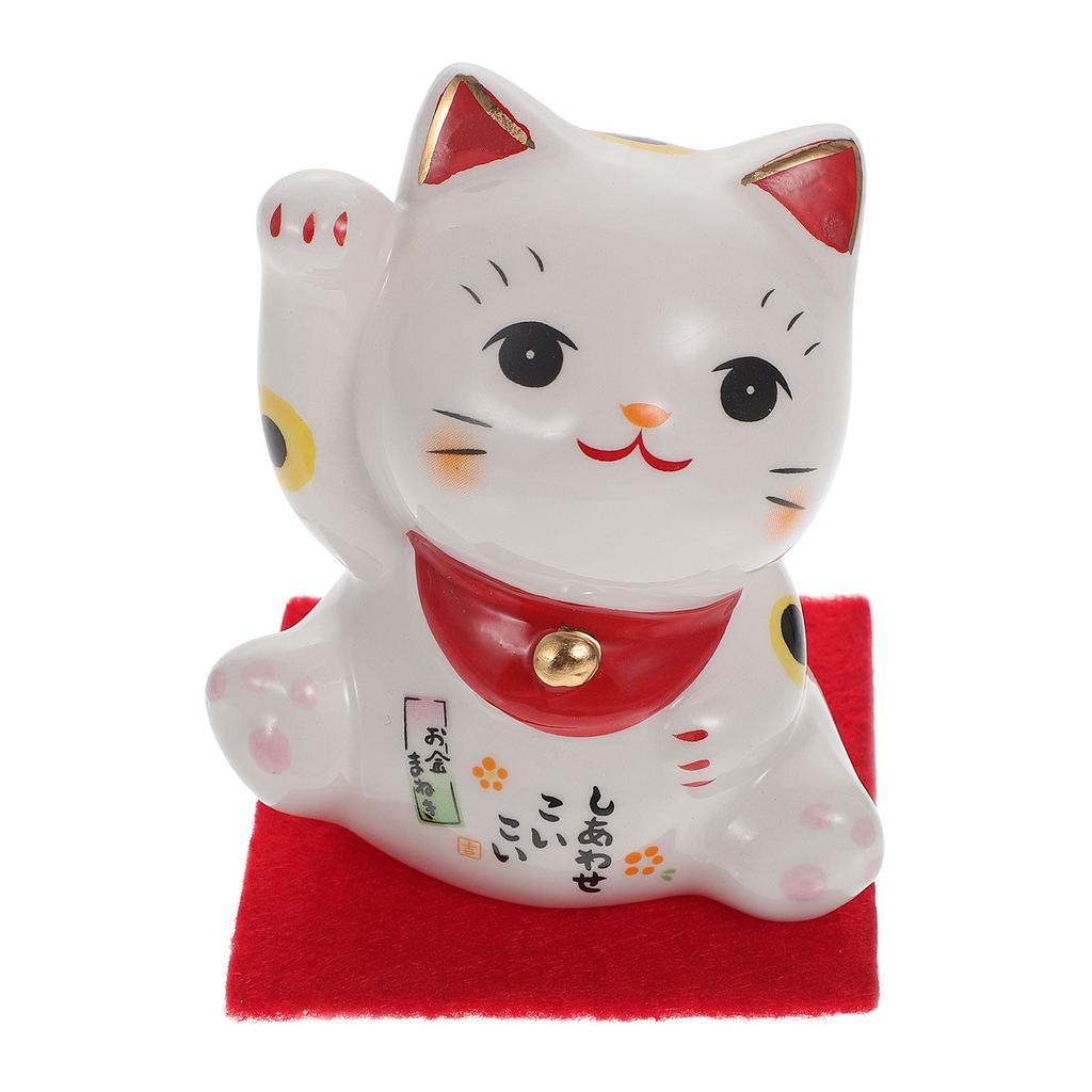 1Pcs Cat Ornament Ceramic Desktop Decor Creative Lucky Cat Adornment for Home Office Photo Prop Stylish
