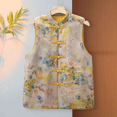 Gilet Giacca Stile Cinese Donna Primavera Estate Tendenza Nazionale Retrò Ricamo Cicogna Bianca Allacciatura Top Gilet Stile Cinese