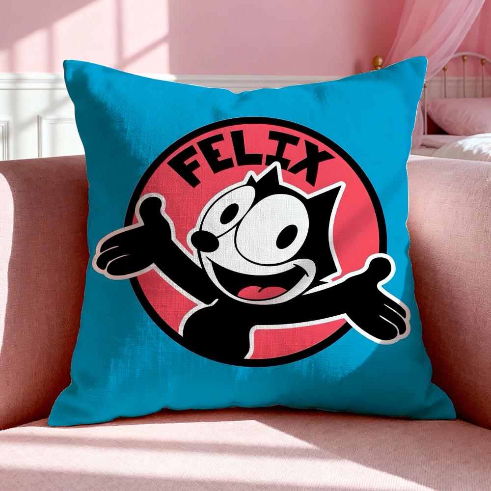 Cartoon F-Felix The Cat Cushion Cover Breathable Linen Pillowcase Summer Odorless Eco-Friendly Invisible Zipper Washable