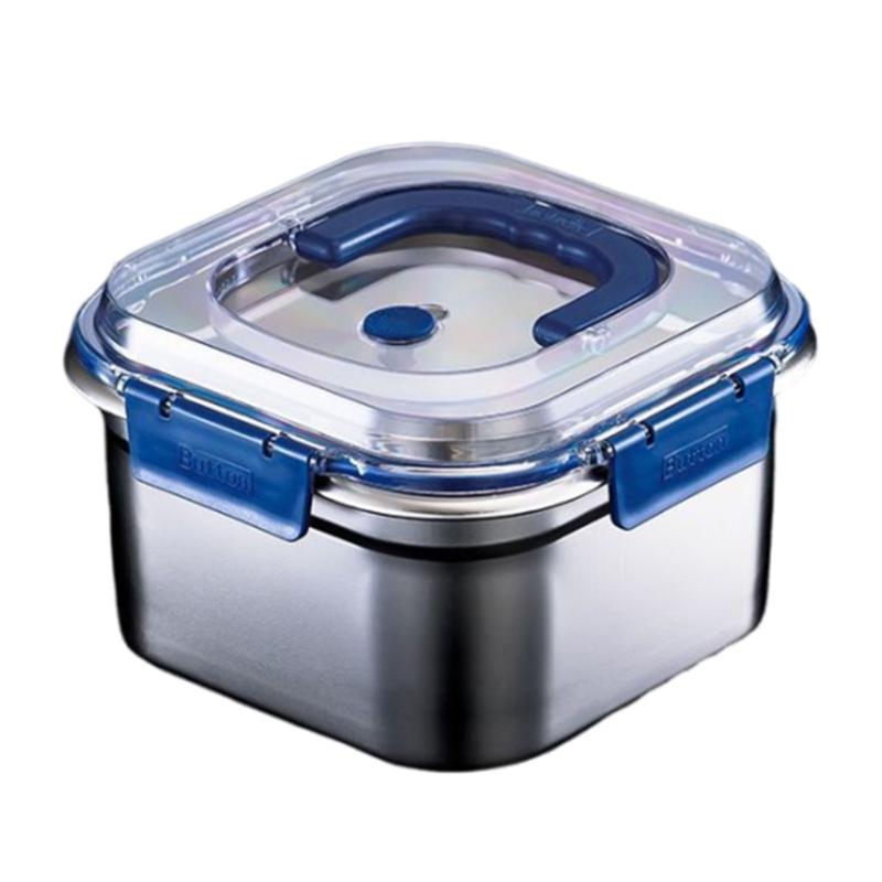 

Multipurpose Stainless Steel Food Preserver Lunch Box with Transparent Lid Household Crisper Practical Meal Container синий
