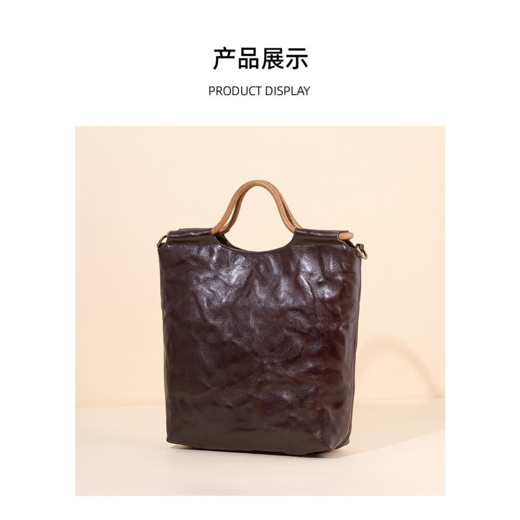 Cross-border leather whole tree paste hand scratching tannin real vegetable tanned cowhide tote bag handbag women's shoulder messenger bag bag