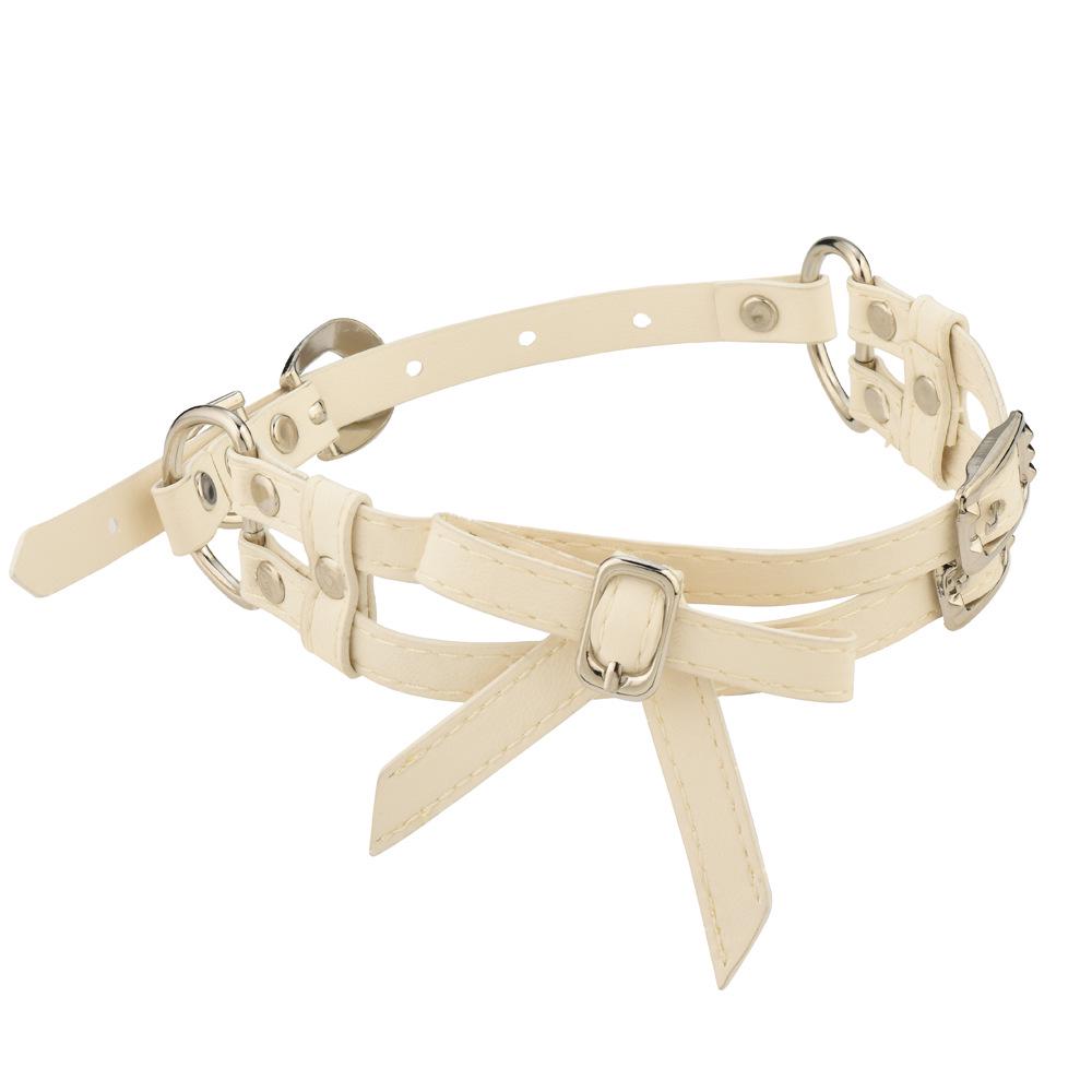 White Double Layer Leather Bow Choker for Women - Sweet and Cool Necklace 