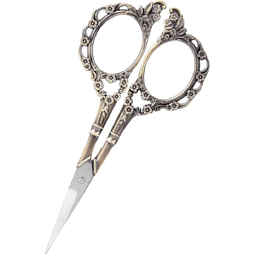 Vintage Flower Pattern Needlework Embroidery Stainless Steel Scissors for Crafting Sewing (Bronze)