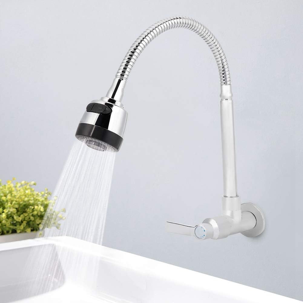 Kitchen Faucet Single Cold Type Water Tap, G1/2inch Household Kitchen Sink Faucet 360°Rotatable Wall Mount Faucet, Solid Stainless Steel Copper Cold