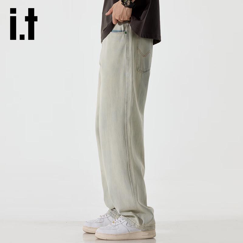 izzue it Men's Loose Straight-Leg Light Wash Jeans