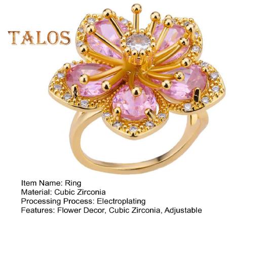 Women Ring Shiny Cubic Zirconia Flower Shape Finger Ring Adjustable Design Ring Exquisite Workmanship Jewelry Piece