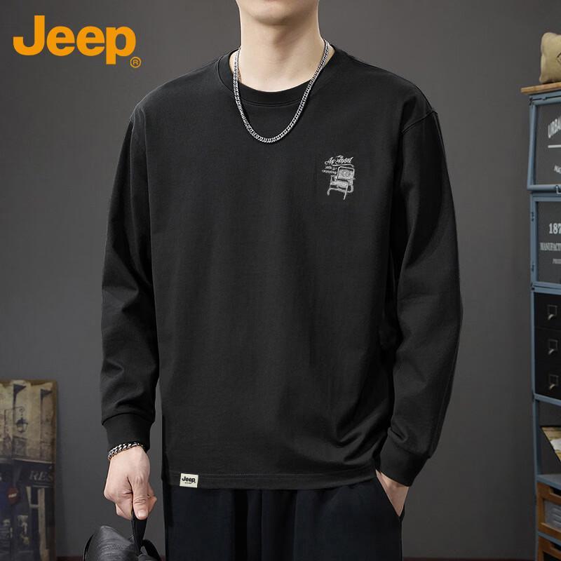 Jeep Men's Embroidered Round Neck Long-Sleeve T-Shirt
