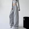 Unisex Gray American-Style Sweatpants: High-Waisted, Straight-Leg, Loose-Fit, Casual, Cargo, Perfect for Spring, Autumn, and Winter.