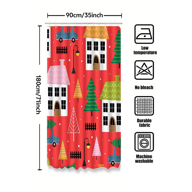 Tu Charming Christmas Shower Curtain Festive Holiday Decor Waterproof Bathroom Fabric Xmas Pattern Backdrop