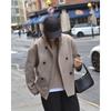 European Size Women's Solid Double Breasted Wool Blend Coat, Casual Elegant British Style Versatile Outerwear