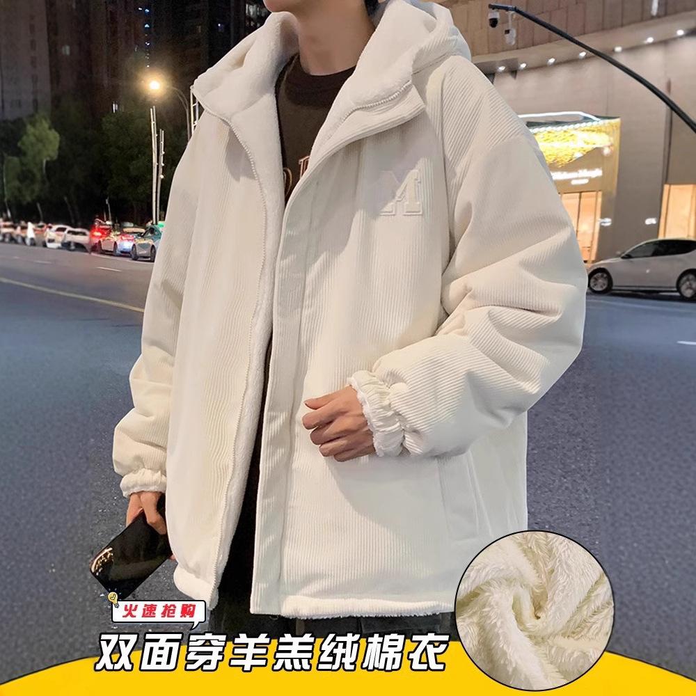 Lamb wool double-sided cotton-padded clothes, men's winter tide thickened warm and cold-proof cotton-padded clothes, new coats, cotton-padded jackets
