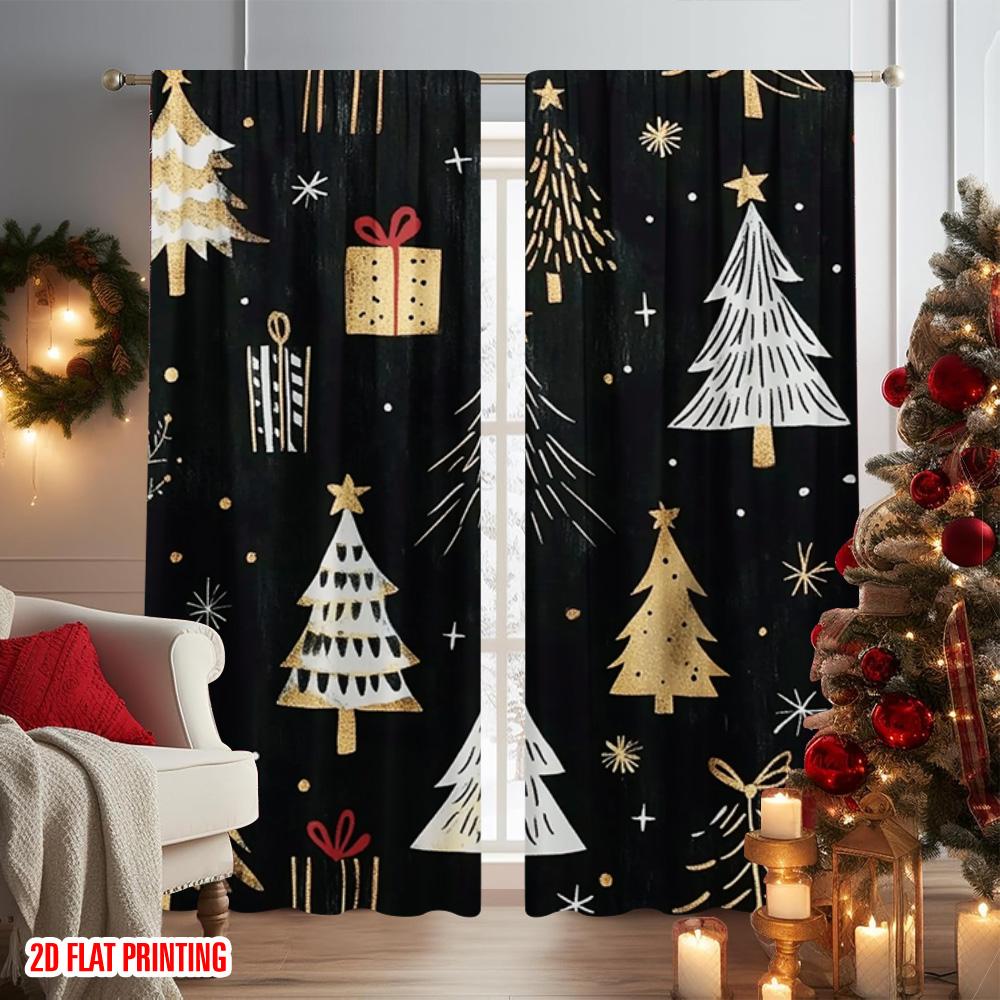 2pcs 2D flat printing Merry Christmas Popular Window Curtains Christmas tree_ Versatile Polyester Without Electricity Party