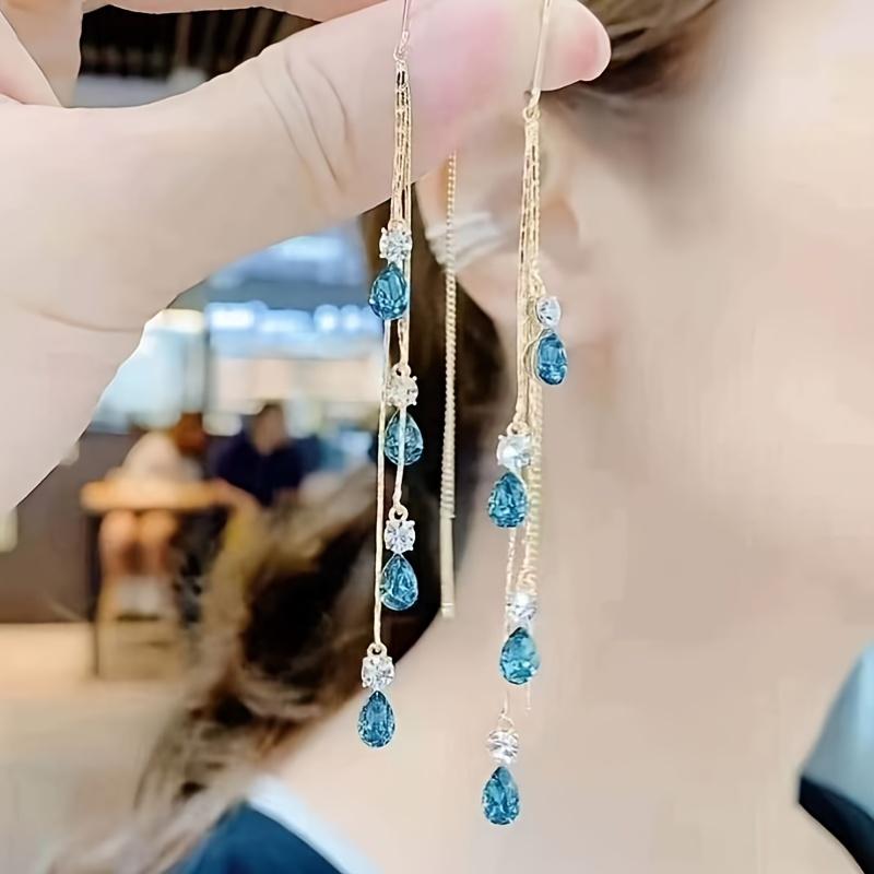 Elegant Colorful Droplet Rhinestone Dangle Earrings Tassel Design Luxury Vintage Elegant Style Alloy Jewelry Trendy Decor For Women Party Jewelry Gift