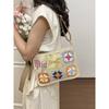 Frühlings-Häkelblumen-Patchwork-Stroh-Quadrattasche - Damen Retro Gewebte Crossbody- und Umhängetasche