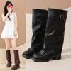 Inner Height Increase of 8cm~ Trouser Boots Women's 2025 Autumn New Thick-soled Belt Buckle Soft Leather Pleated Long Tube Knight Boots