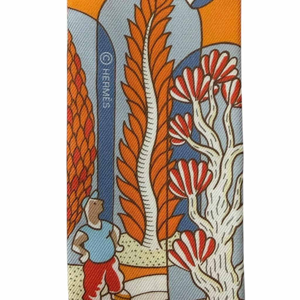 Excellent HERMES scarf Twilly Exposition Universelle Orange silk Women Used