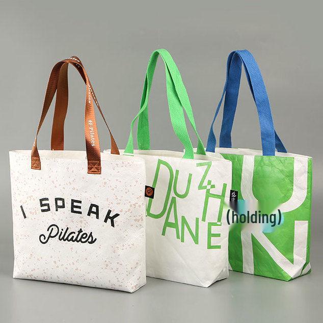 

Экологичная моющаяся сумка-тоут из бумаги DuPont - Холщовая крафтовая сумка для покупок через плечо с логотипом высокой ценности